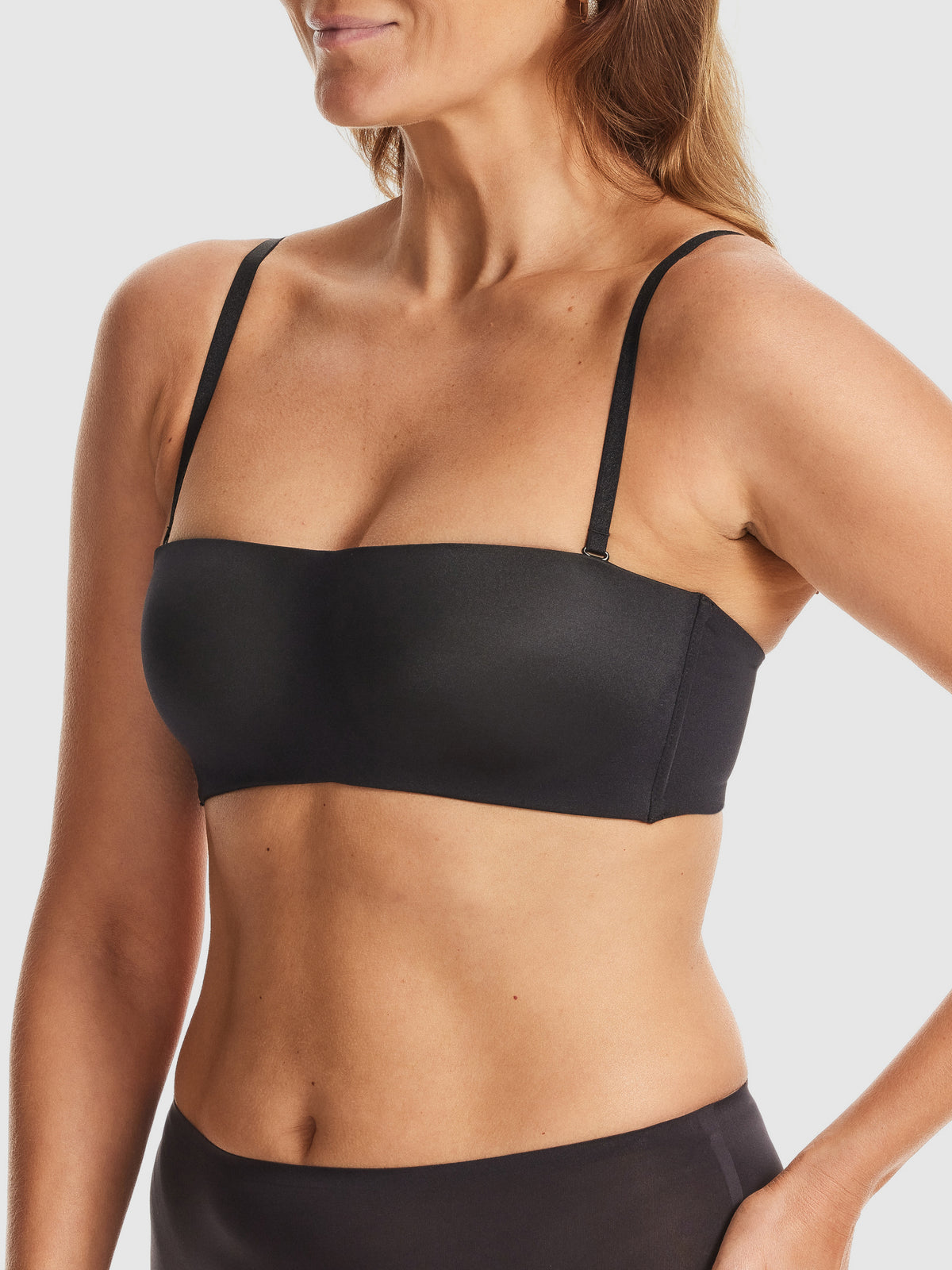 Attitude Strapless Bandeau Bra in Black by Fine Lines Lingerie - Front Regular Straps