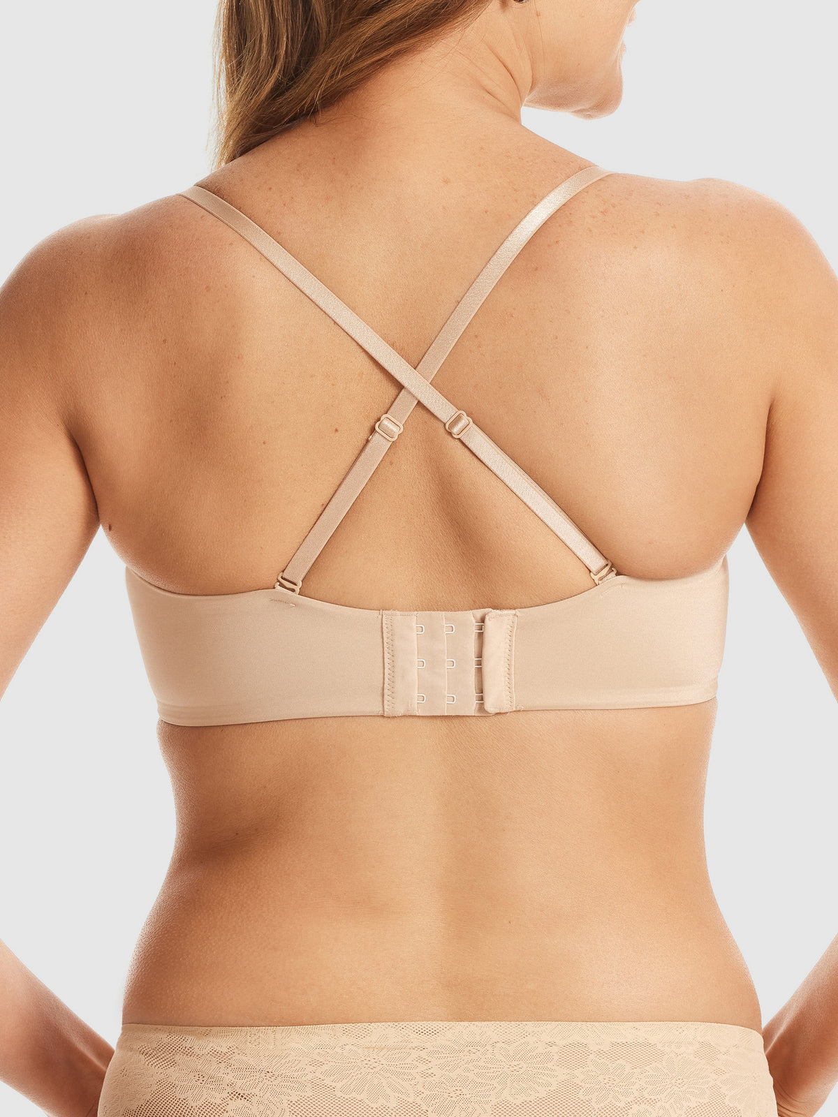 Attitude Strapless Bandeau Bra in Nude by Fine Lines Lingerie - Back Crossed Straps