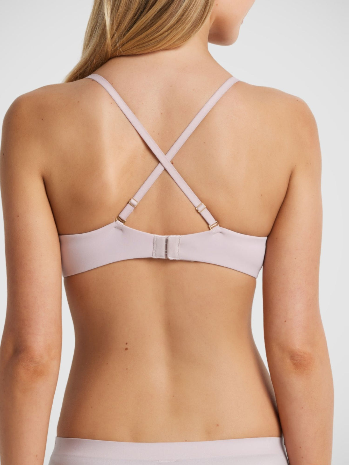 Memory Contour Bra in Dusty Pink Jacquard, convertible criss-cross strap styling, back view