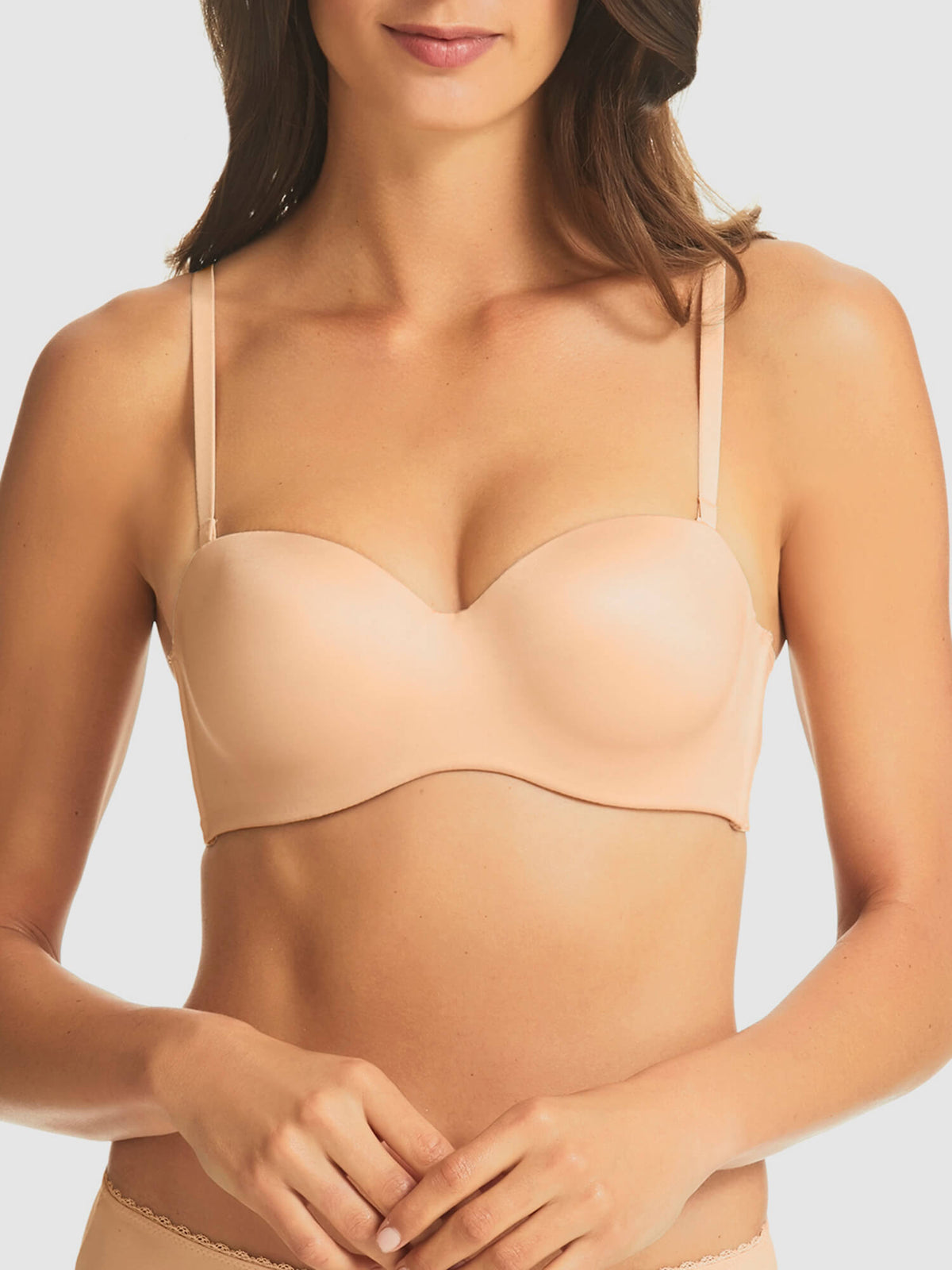 Memory Strapless Bra in Nude by Fine Lines Lingerie - Front Regular Straps