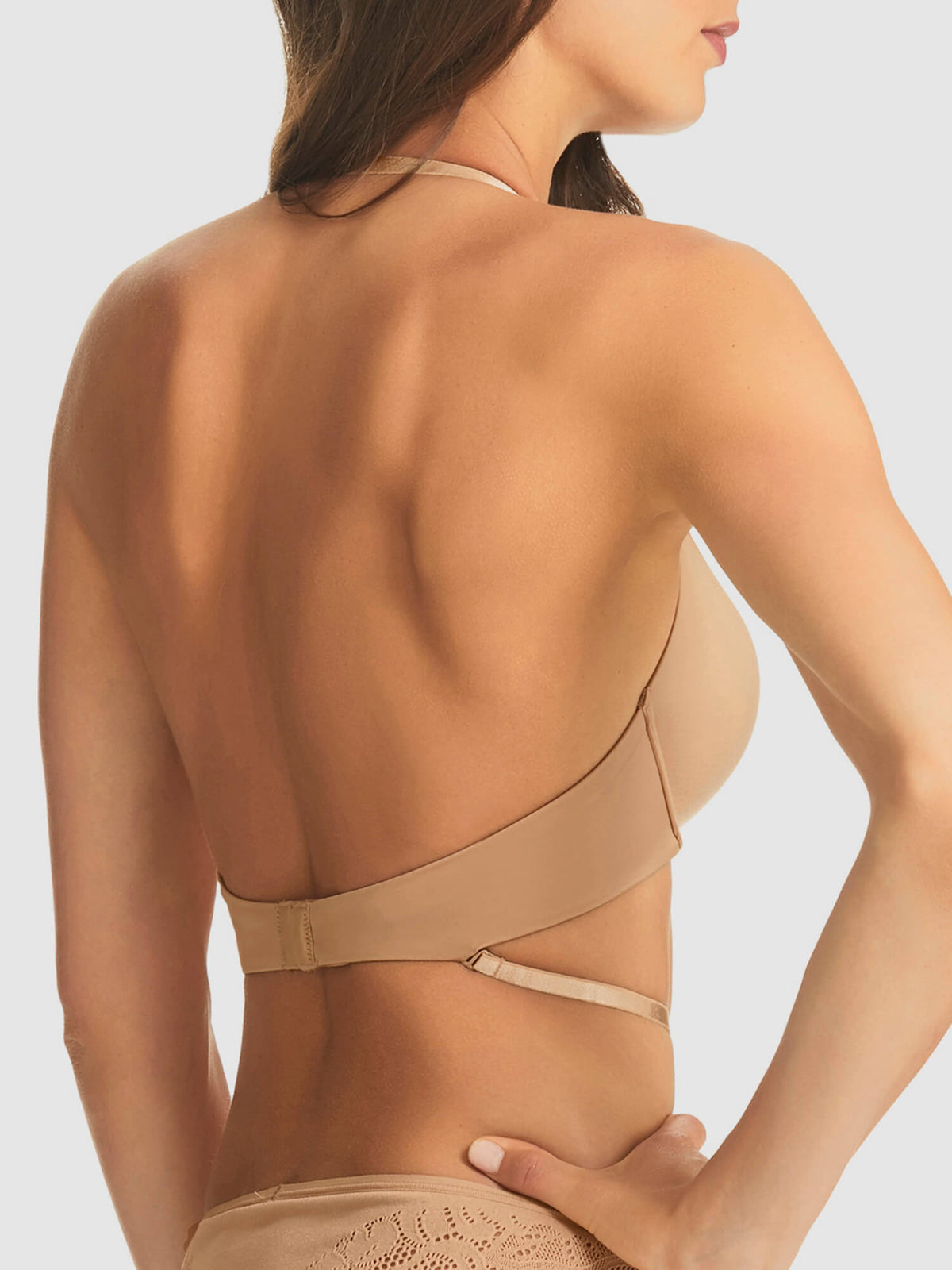 Refined 5 Way Convertible Push Up Bra in Nude by Fine Lines Lingerie - Back Extreme Low Halter Neck Strap
