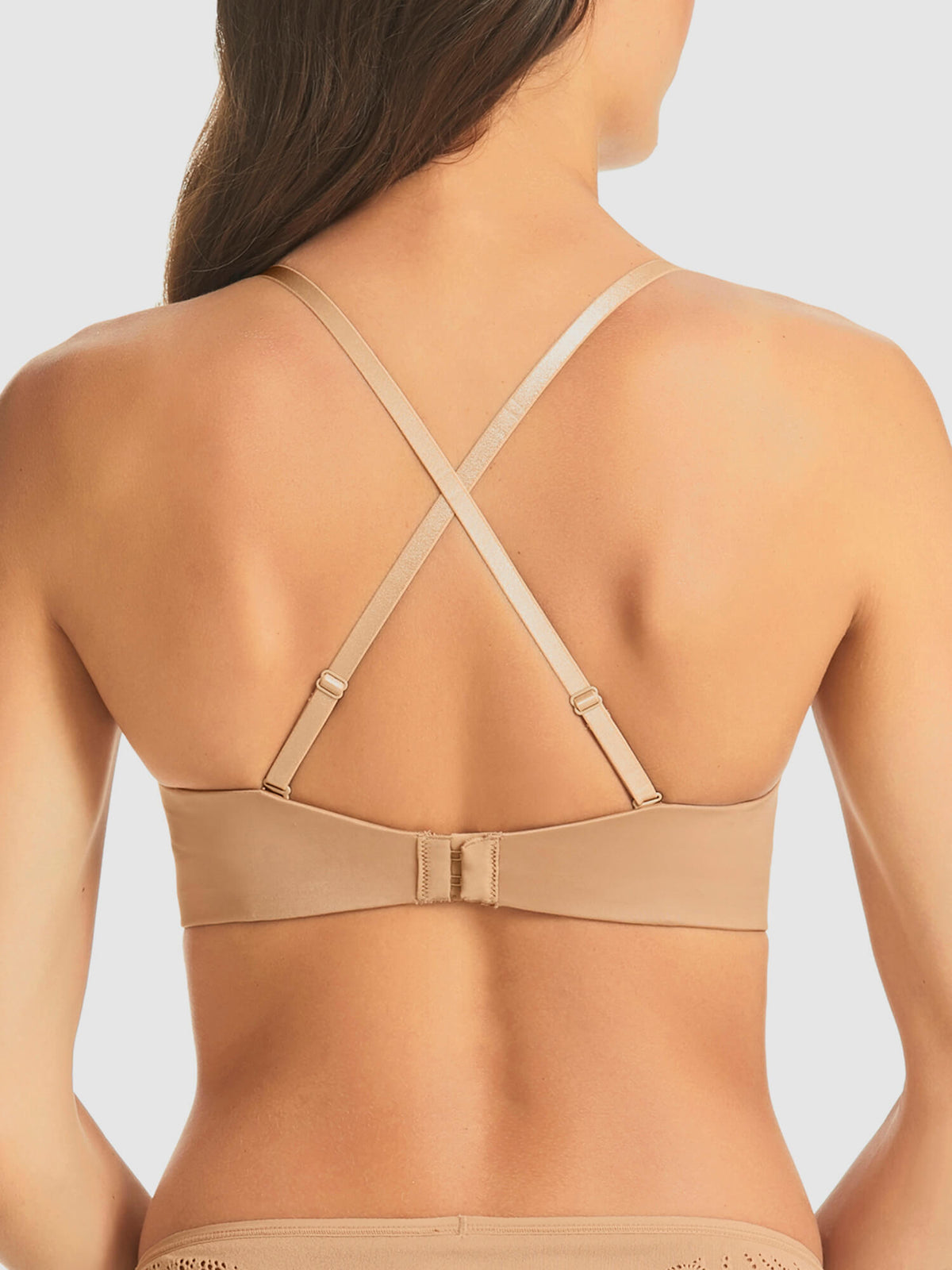 Refined 6-Way Low Cut Strapless Bra in Nude by Fine Lines Lingerie - Back Crossed Straps