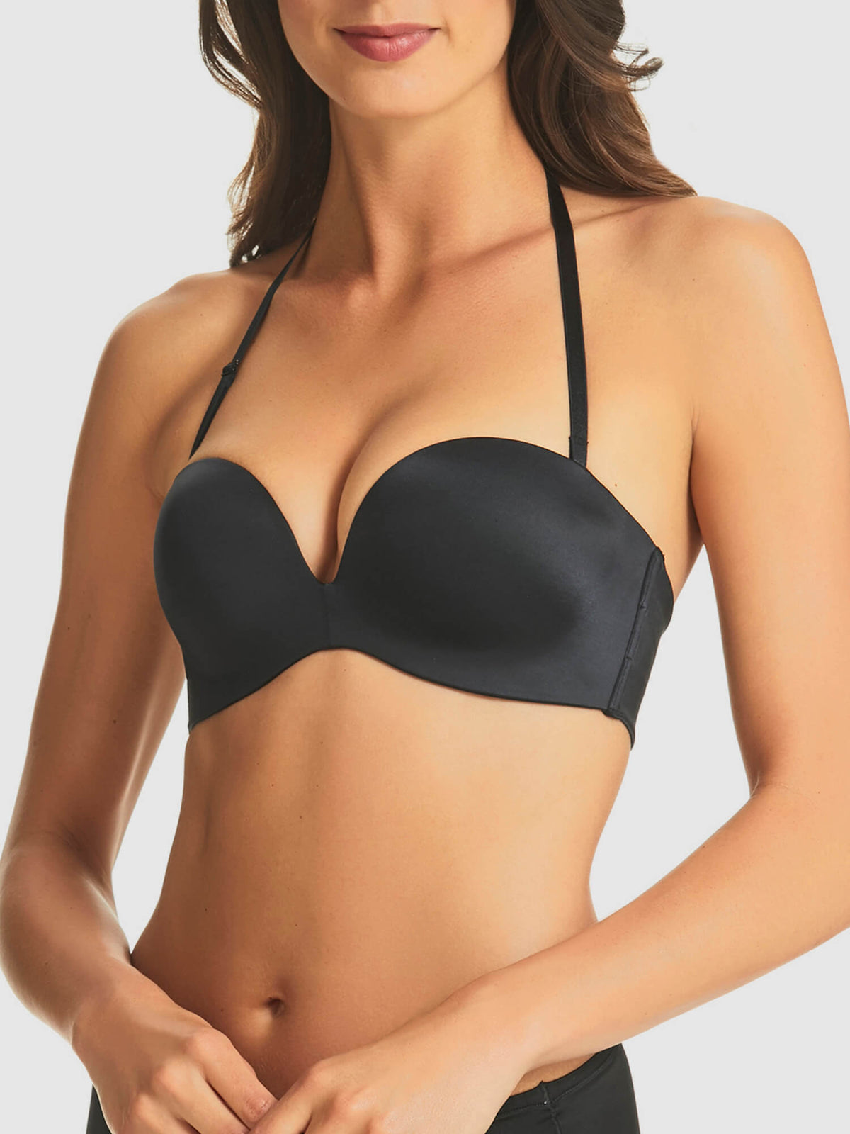 Refined Super Boost Strapless Bra in Black by Fine Lines Lingerie - Front Halter Neck Strap