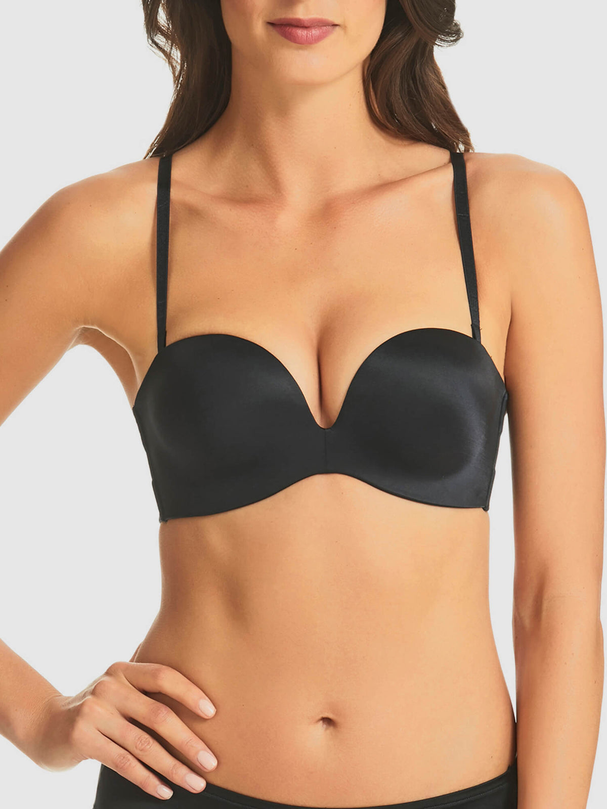 Refined Super Boost Strapless Bra in Black by Fine Lines Lingerie - Front Regular Straps