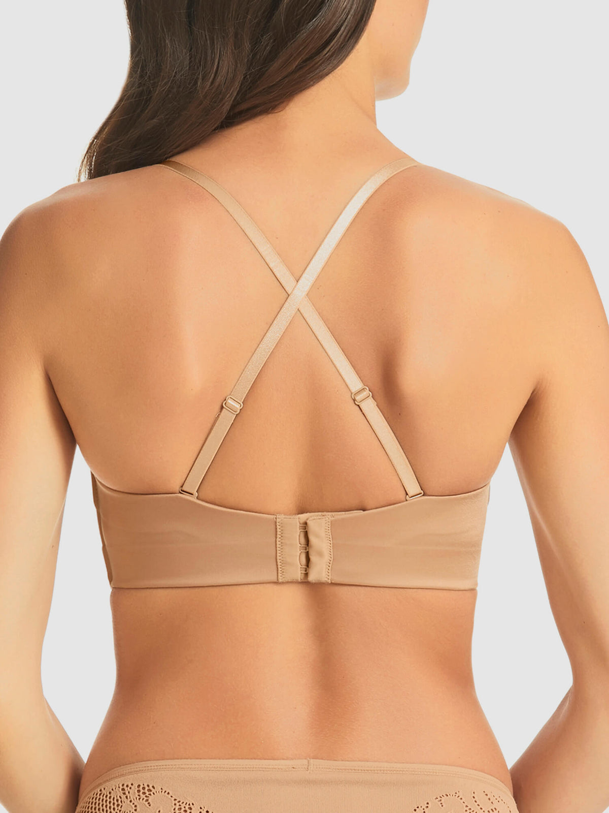 Refined Wireless Strapless Bra in Nude by Fine Lines Lingerie - Back Crossed Straps