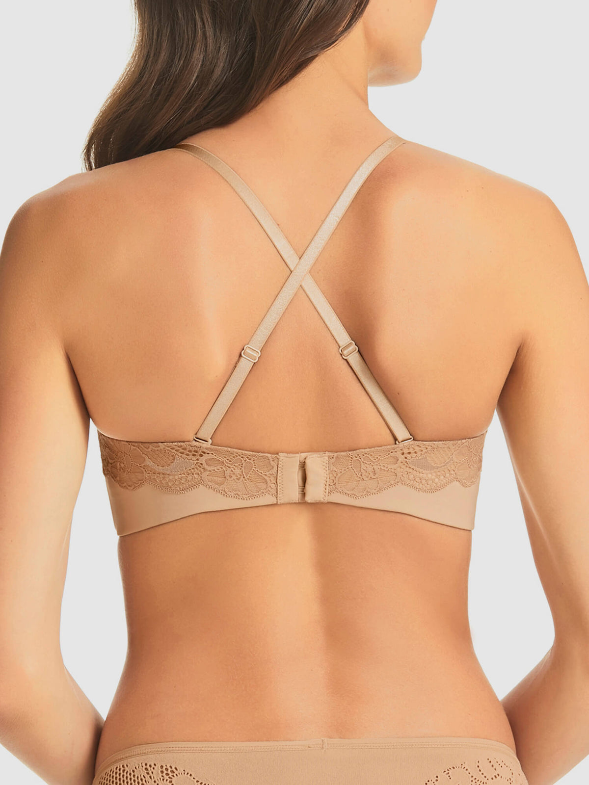 Refined Wireless Strapless Bra in Nude by Fine Lines Lingerie - Back Crossed Straps