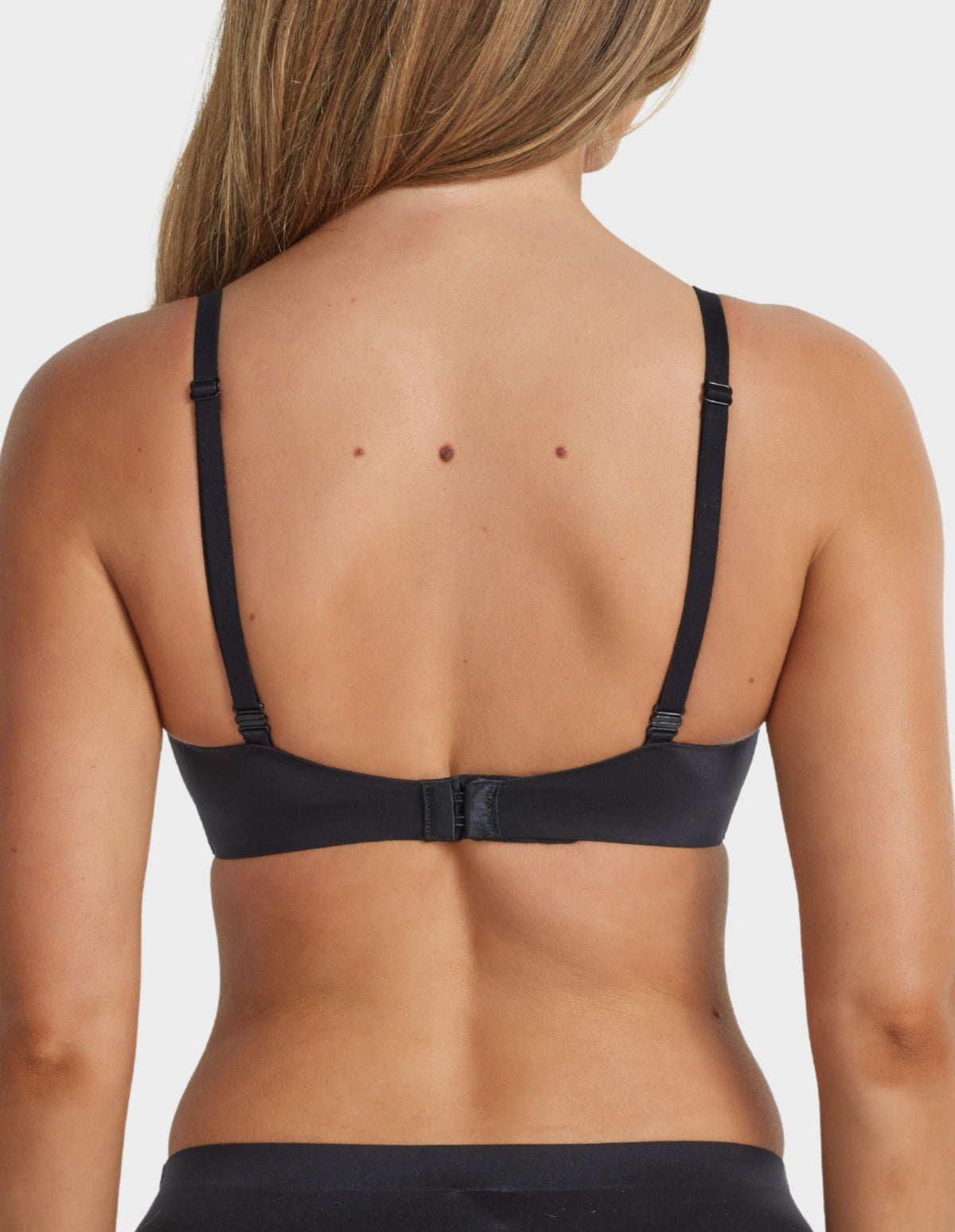 Back view of Fine Lines Ultrasoft Full Coverage Wirefree Bra in Black with adjustable straps