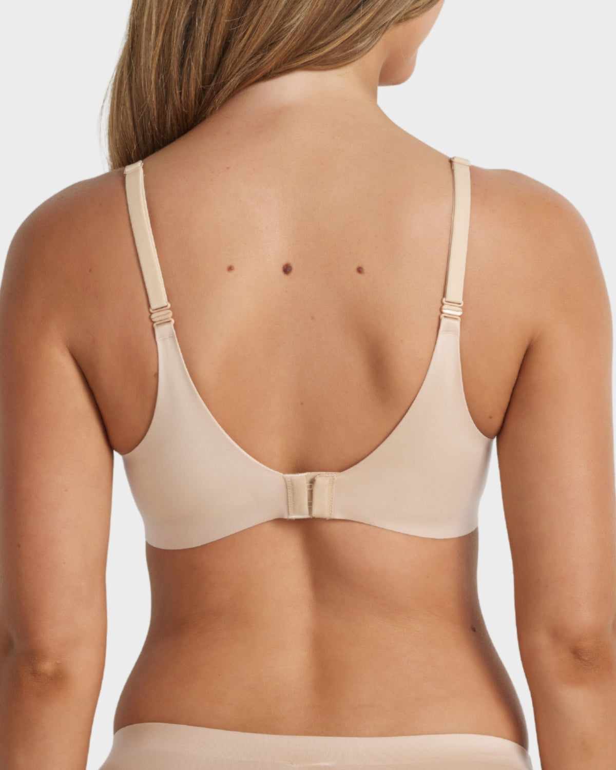 Back view of the Ultrasoft Full Coverage T-Shirt Bra in Brush with adjustable shoulder straps and hook-and-eye closure