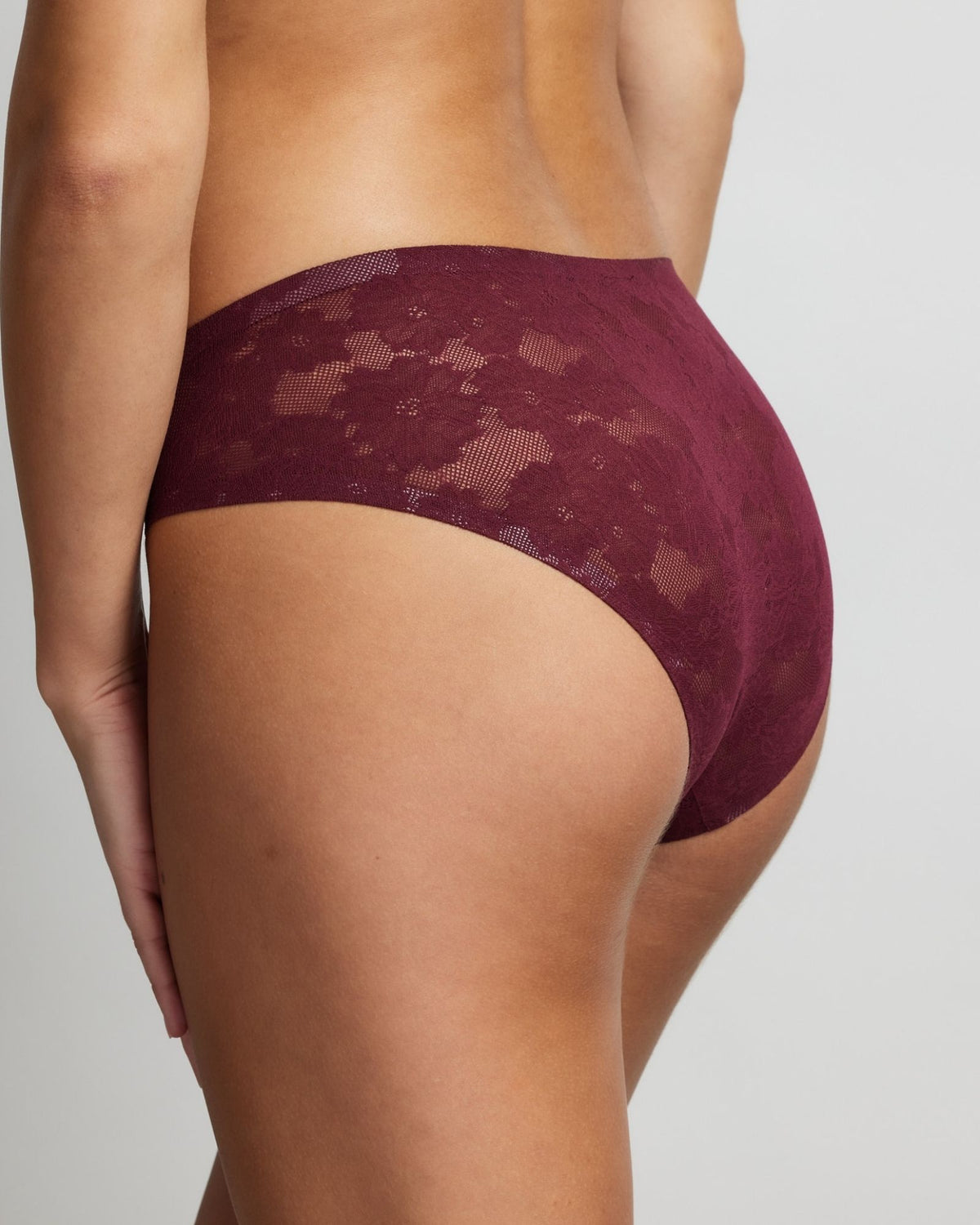 Weightless Sheer Floral Lace Hi-Cut Brief in Fig by Fine Lines Lingerie
