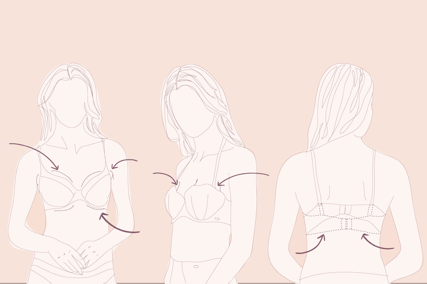 Sketch showing common areas where bras don't fit well