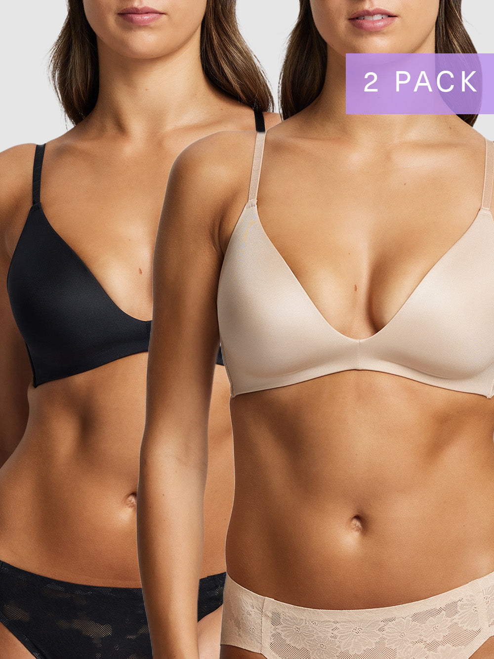 2-pack Attitude Wireless Plunge Bra in Black & Nude by Fine Lines Lingerie