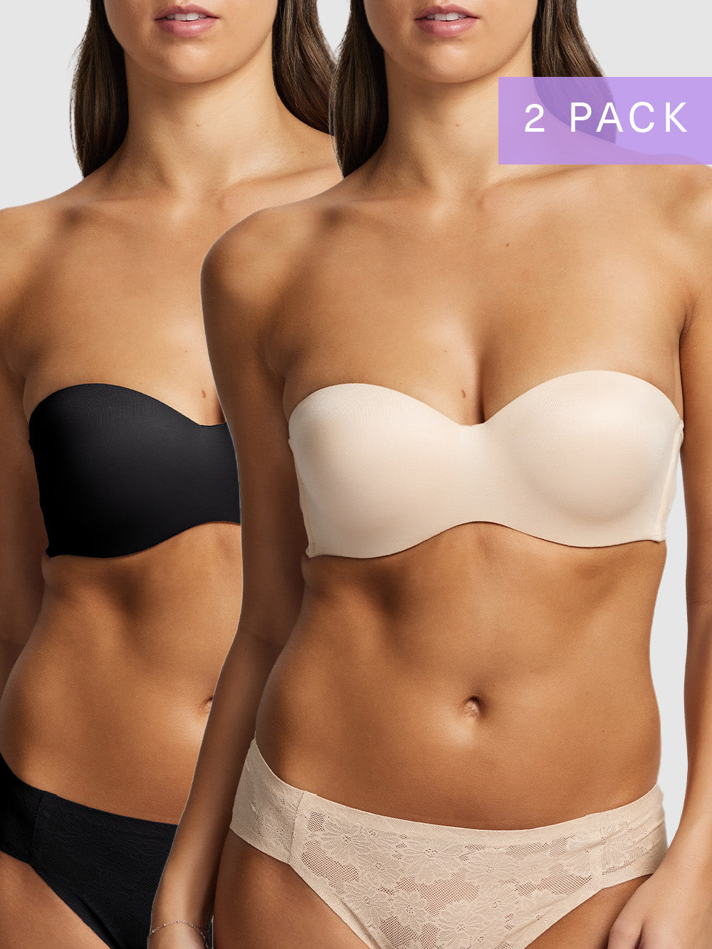 2-pack Memory Strapless Bra in Black & Nude by Fine Lines Lingerie