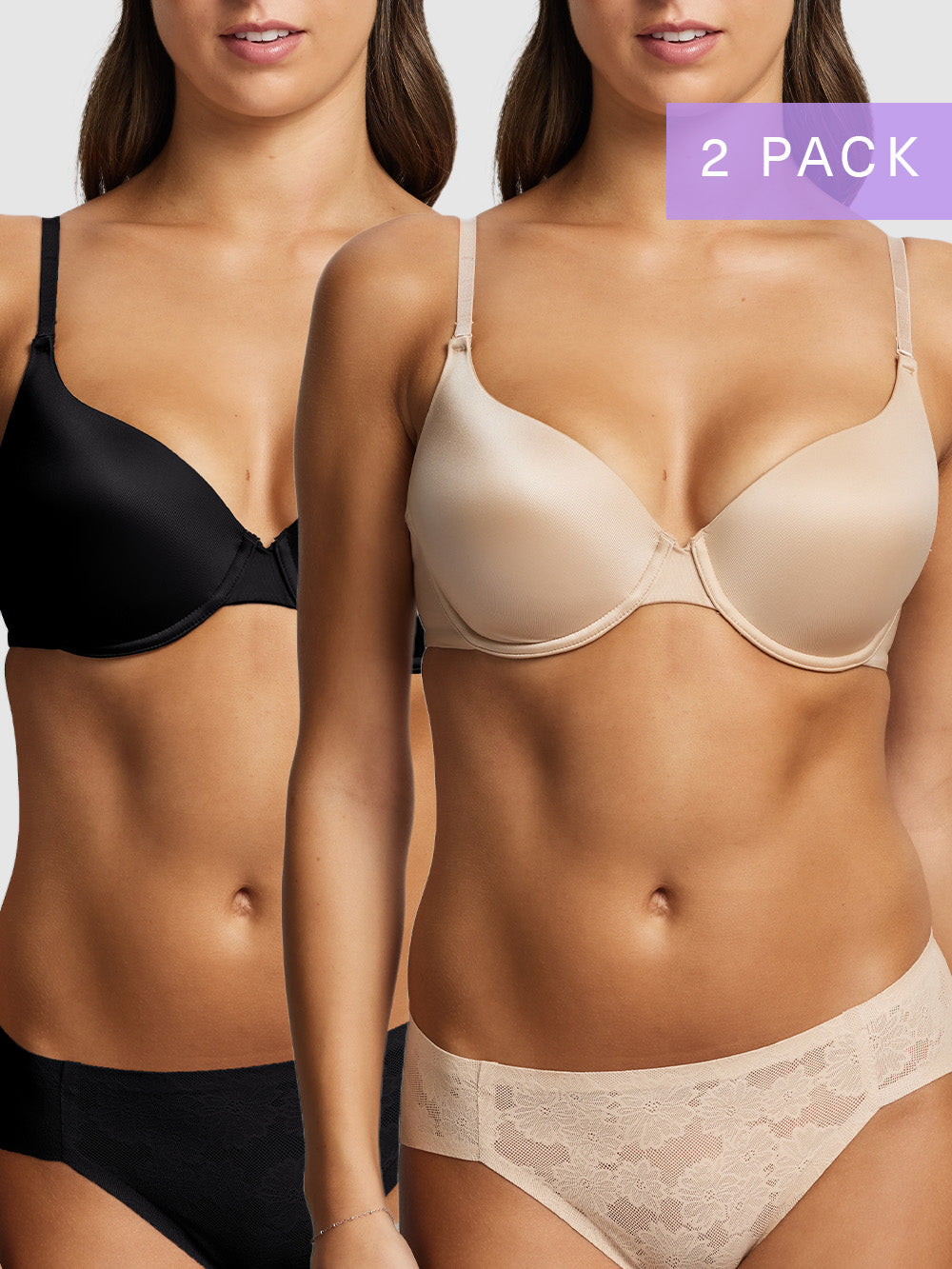 2-pack Refined 5 Way Convertible Bra in Black & Nude by Fine Lines Lingerie