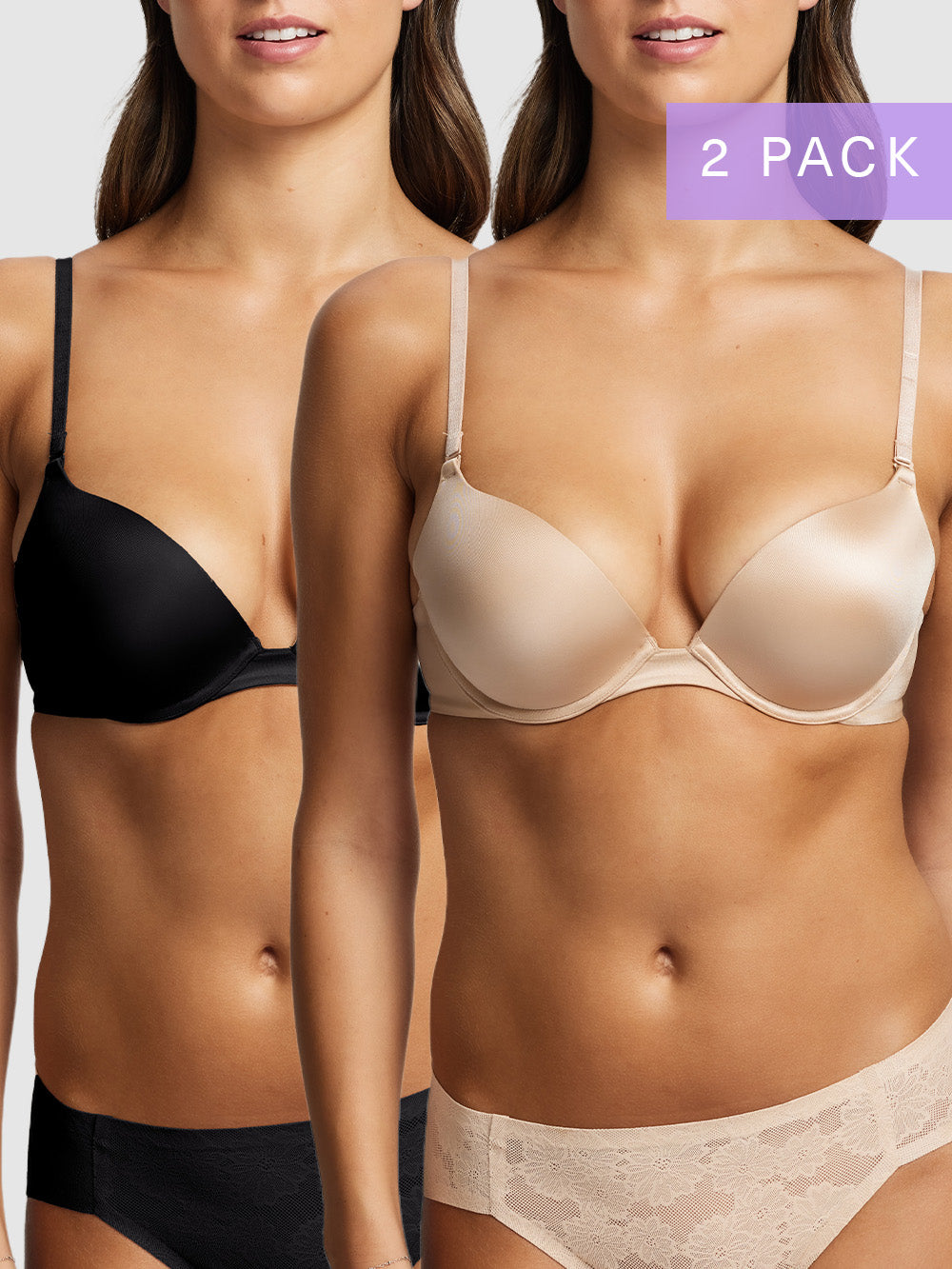 2-pack Refined 5 Way Convertible Push Up Bra in Black/Nude by Fine Lines Lingerie