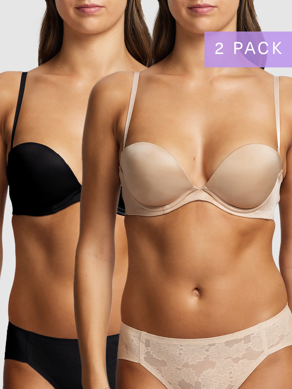 2-pack Refined 6-way Low Cut Strapless Bra in Black & Nude by Fine Lines Lingerie