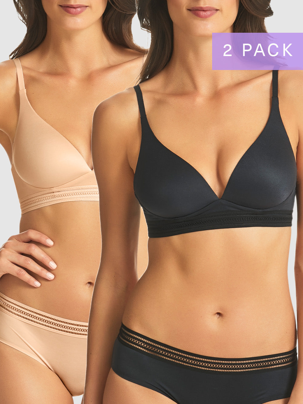 2-pack Supersoft Convertible Wireless Bra in Black/Nude by Fine Lines Lingerie