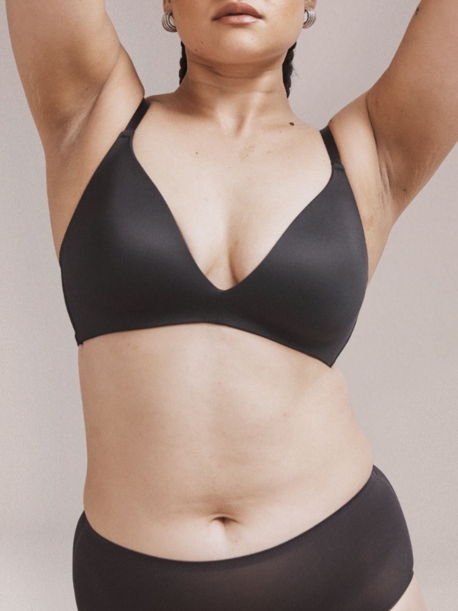 Attitude Wireless Plunge Bra in Black by Fine Lines Lingerie - Front