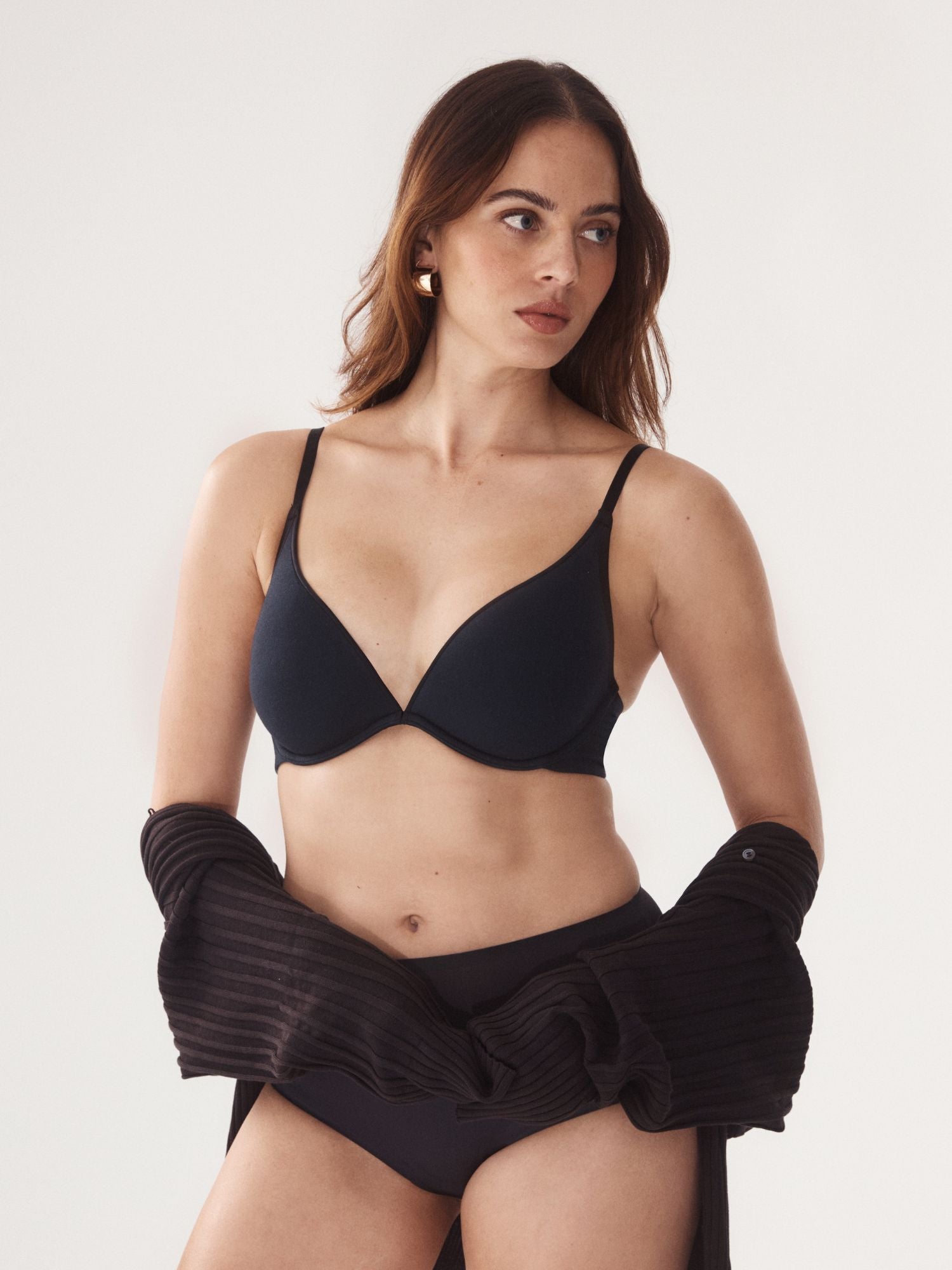 Australian Cotton Plunge Bra in Black by Fine lines Lingerie