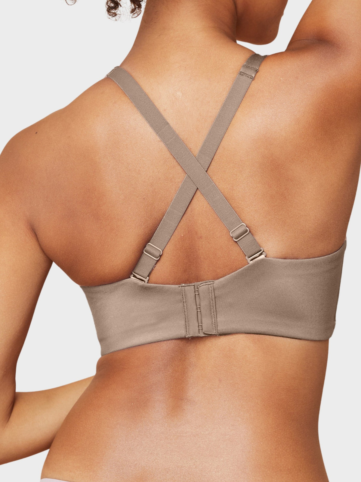 Full coverage underwire bra in Clove, with cross back conversion.