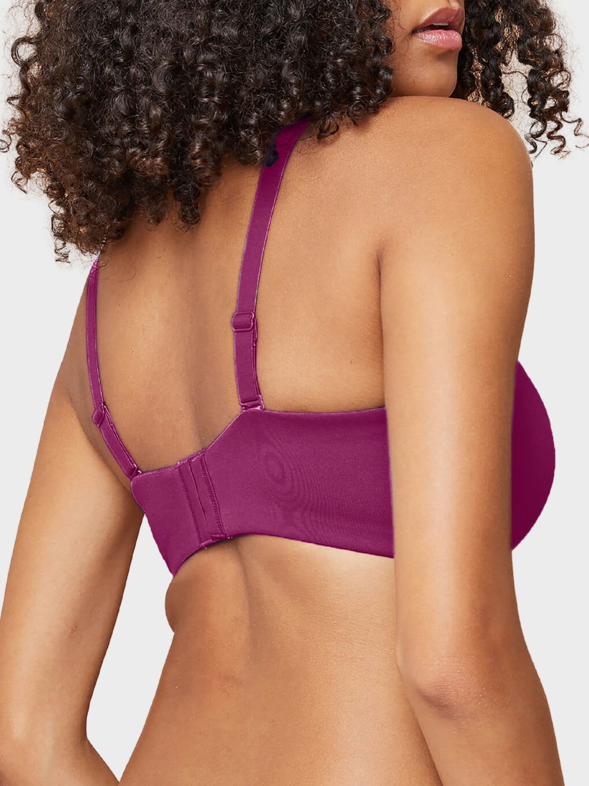 Seamless balconette bra with memory foam cups and soft fabric straps in deep Plum