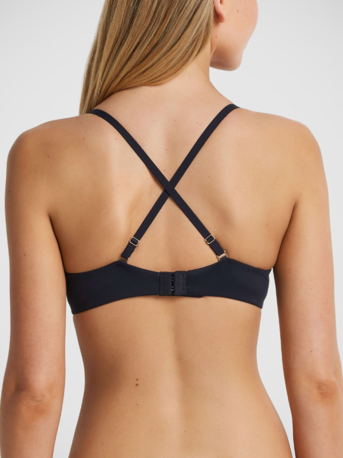 Memory Contour Bra in Black Jacquard, convertible criss-cross strap styling, back view