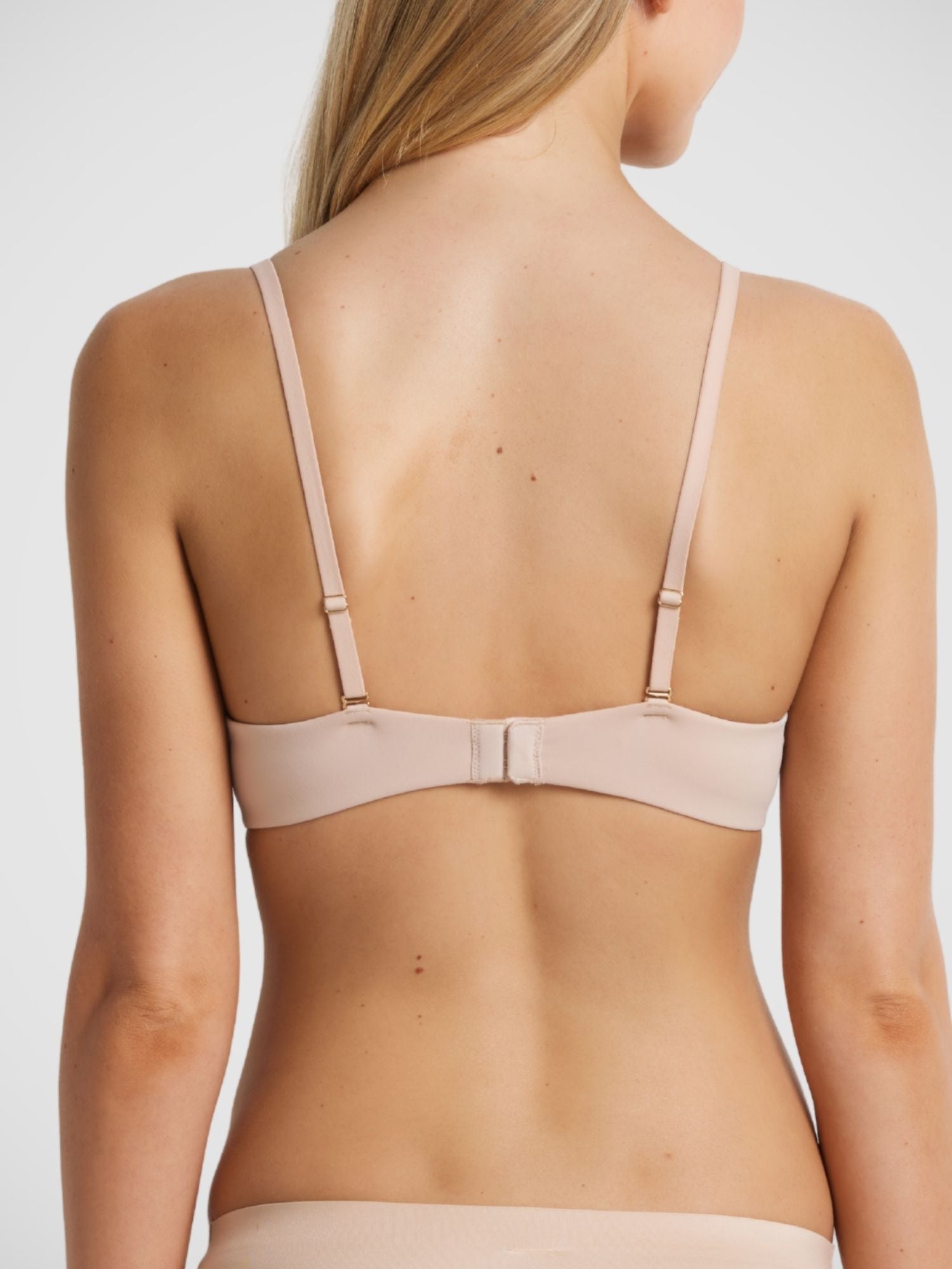 Fine Lines Memory Foam Contour Bra in Warm Taupe Jacquard lace, modelled by Milla