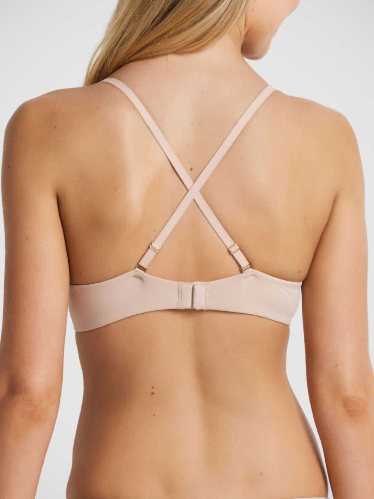 Memory Contour Bra in Warm Taupe Jacquard, convertible criss-cross strap styling, back view