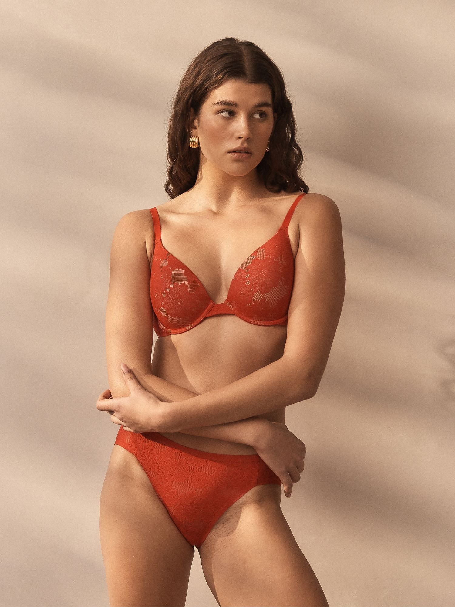 NEW Weightless Lace Padded Plunge Bra in Red by Fine Lines Lingerie