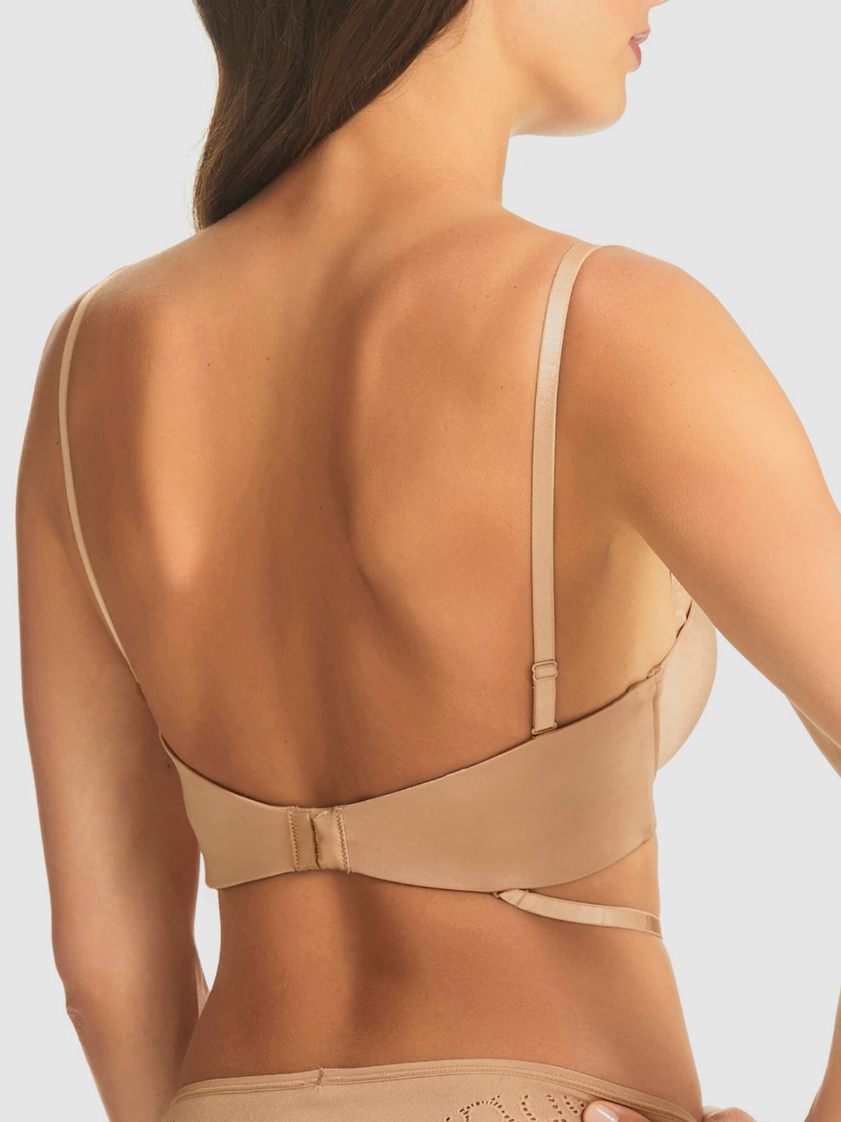 Refined 6-Way Low Cut Strapless Bra in Nude by Fine Lines Lingerie - Back Wide Straps
