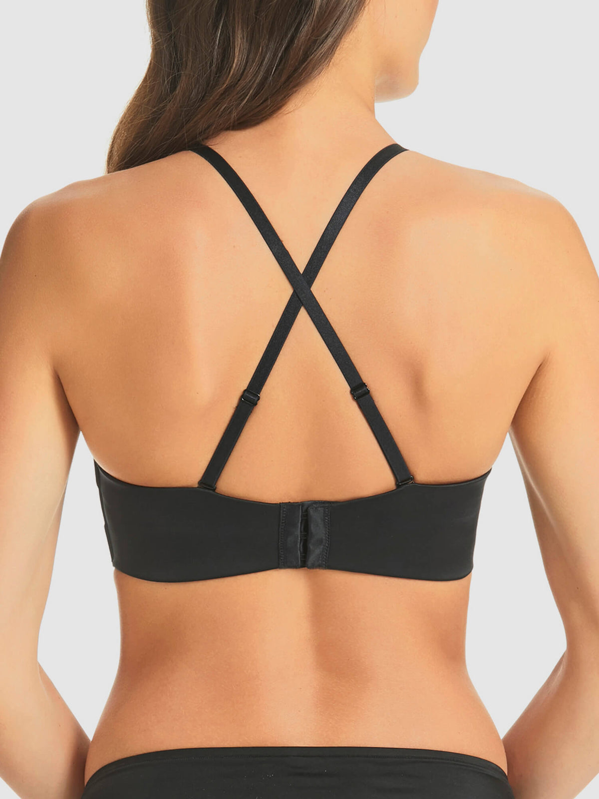 Refined Super Boost Strapless Bra in Black by Fine Lines Lingerie - Back Crossed Straps
