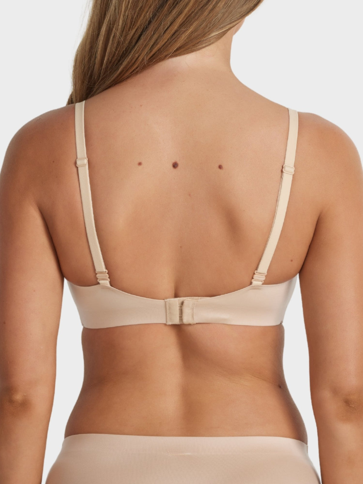 Back view of Fine Lines Ultrasoft Full Coverage Wirefree Bra in Brush with adjustable straps