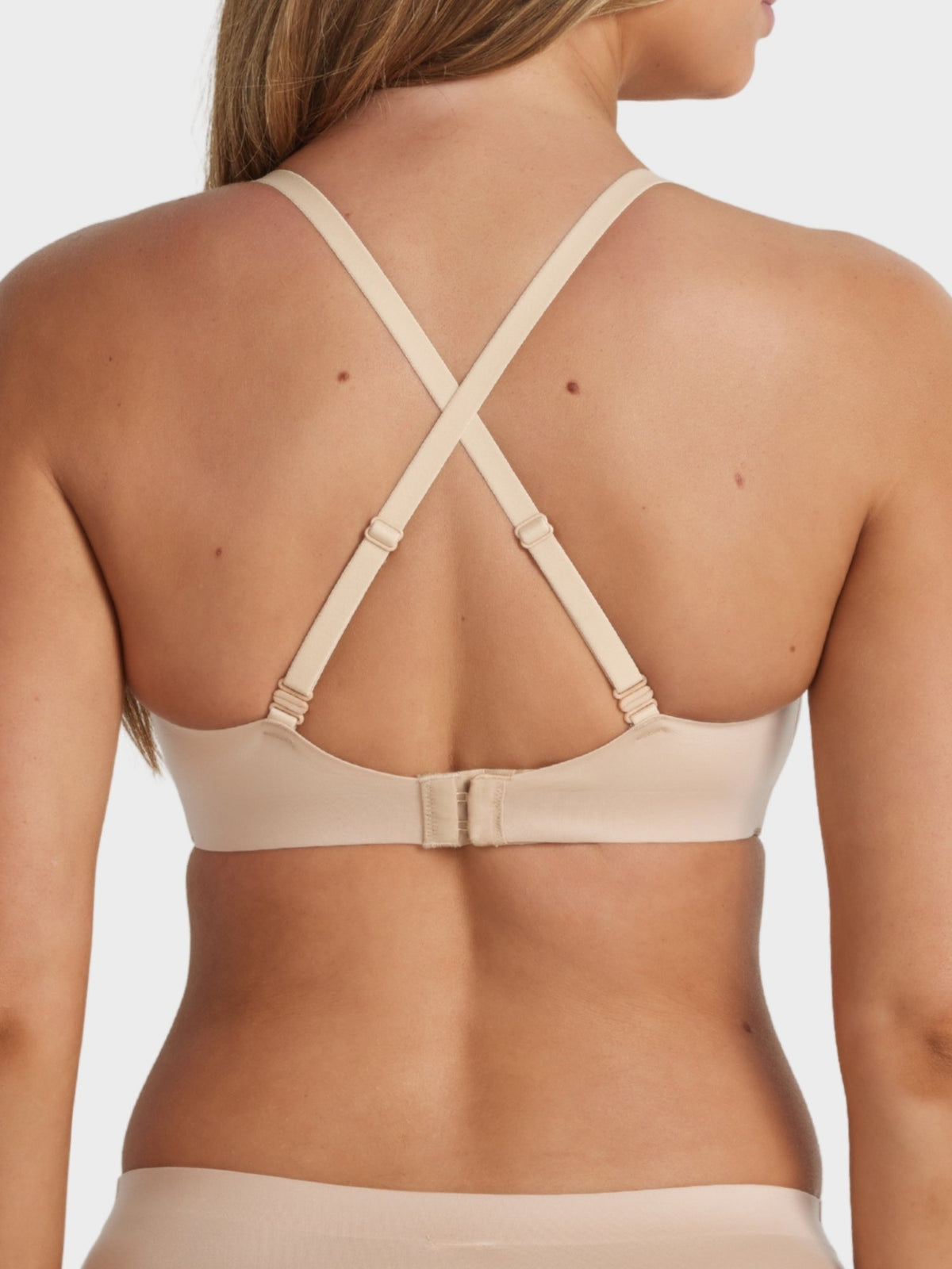 Beige neutral Ultrasoft Full Coverage Wirefree Bra in brush with convertible criss-cross back