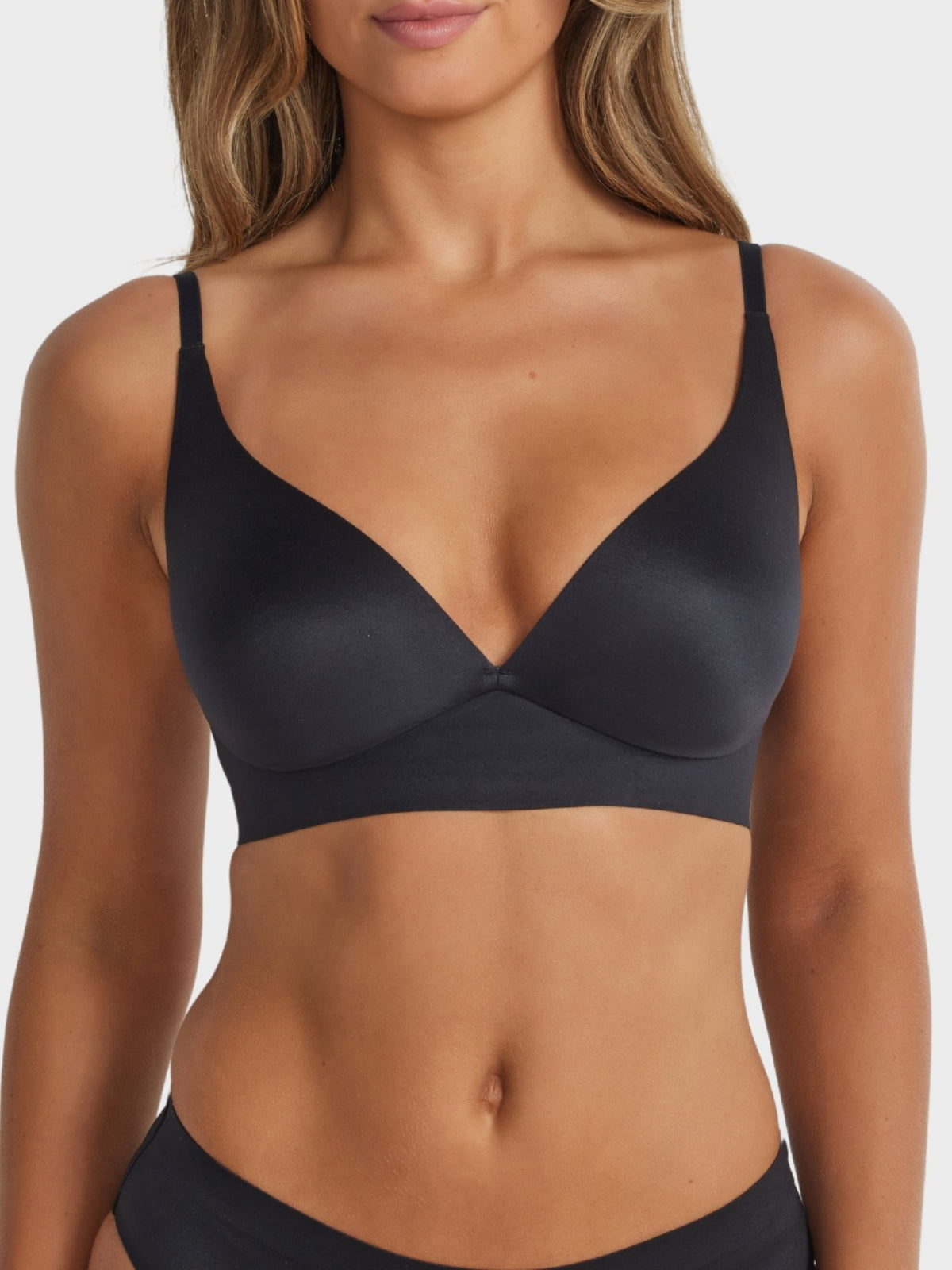 Fine Lines Lingerie Ultrasoft Plunge Wirefree Bra in Black with smooth moulded cups