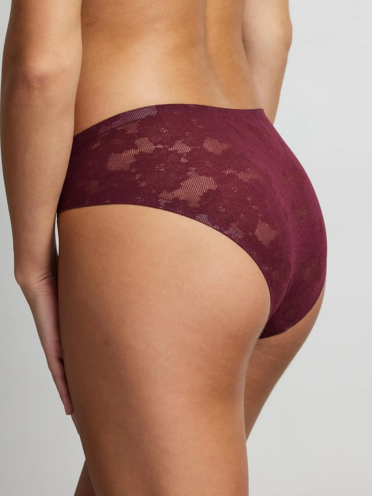 Weightless Sheer Floral Lace Hi-Cut Brief in Fig by Fine Lines Lingerie