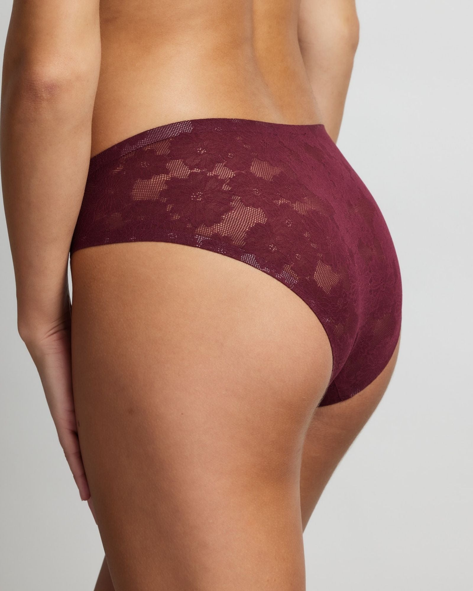 Weightless Sheer Floral Lace Hi-Cut Brief in Fig by Fine Lines Lingerie