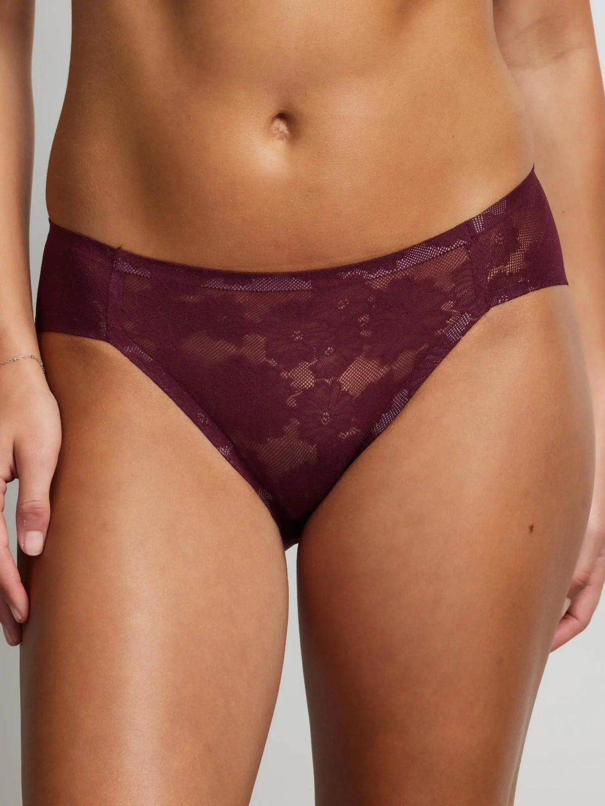 Weightless Sheer Floral Lace Hi-Cut Brief in Fig by Fine Lines Lingerie